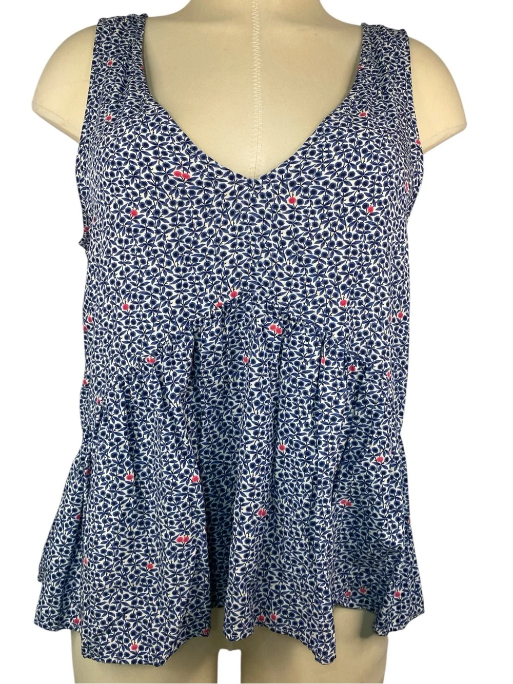 J. Crew Mercantile Blue Floral V-Neck Sleeveless Top Women’s Medium